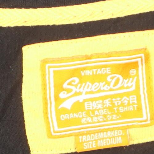 Superdry Men's Black V-Neck Orange Label Cotton T-Shirt Size M