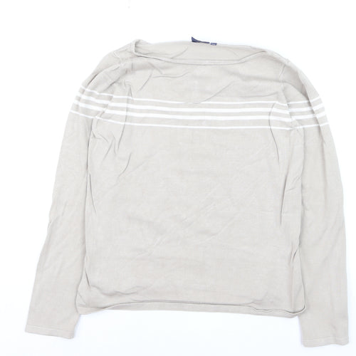 Dash Women Beige Striped Long Sleeve Lightweight Knit Jumper Size 10