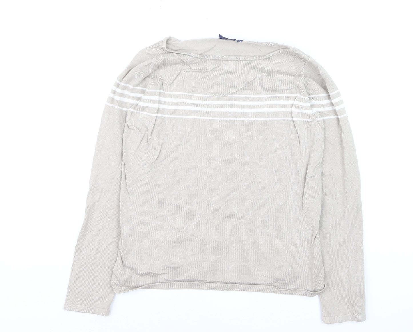 Dash Women Beige Striped Long Sleeve Lightweight Knit Jumper Size 10
