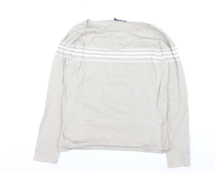 Dash Women Beige Striped Long Sleeve Lightweight Knit Jumper Size 10