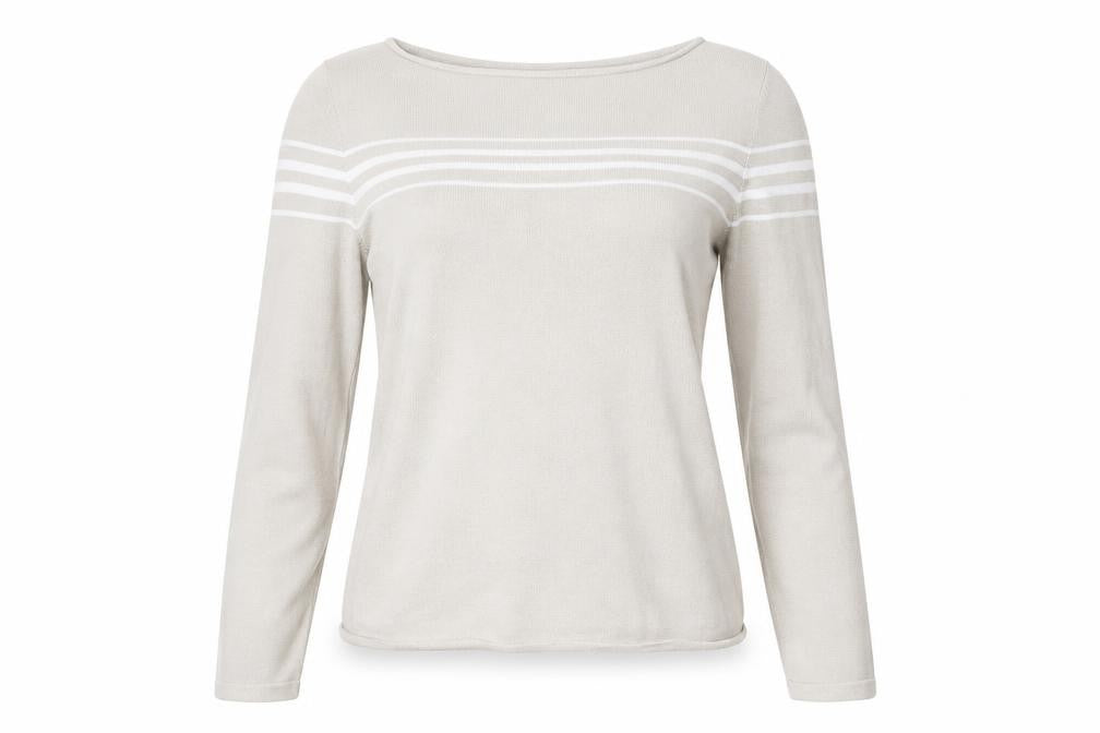 Dash Women Beige Striped Long Sleeve Lightweight Knit Jumper Size 10