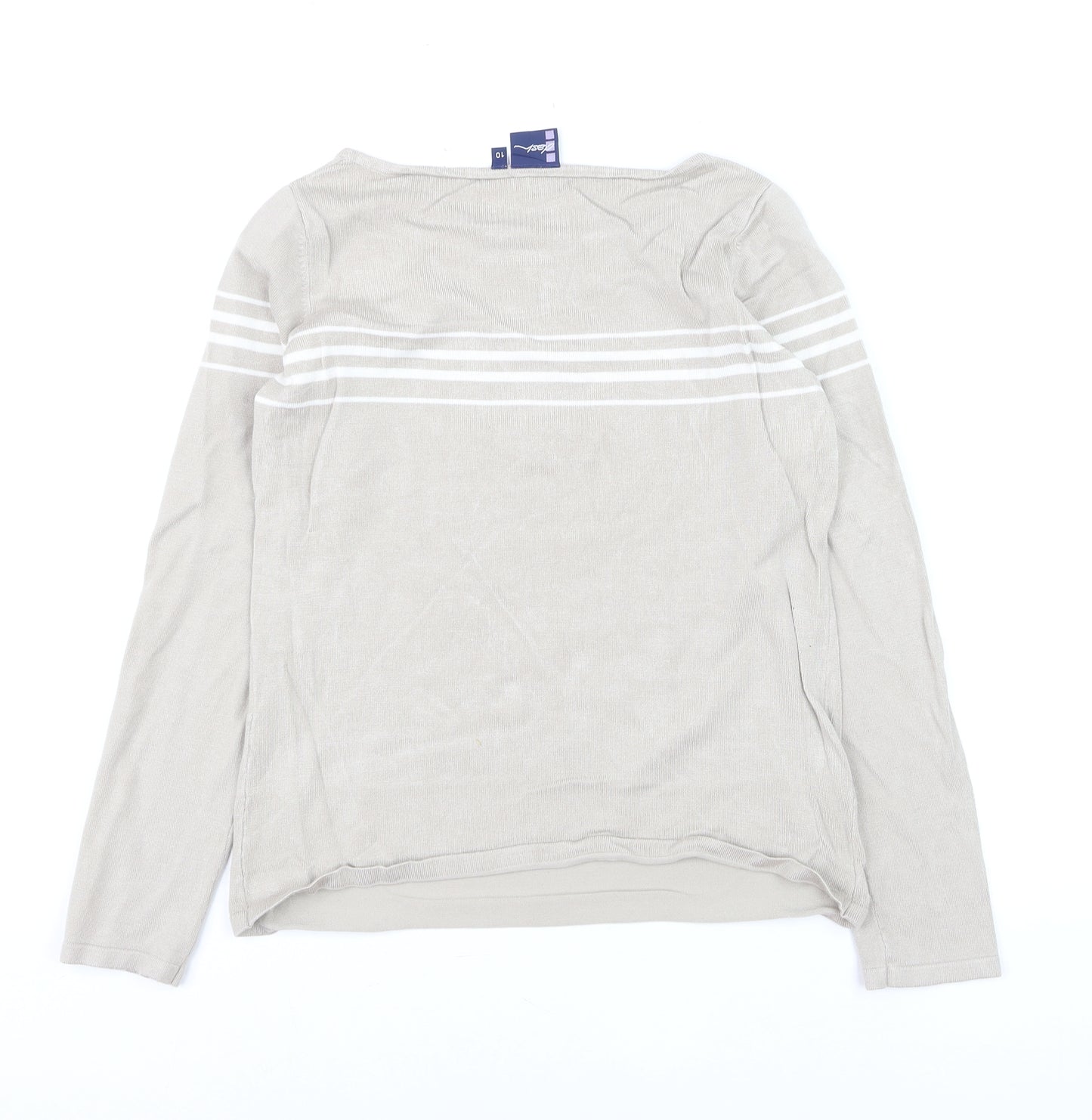 Dash Women Beige Striped Long Sleeve Lightweight Knit Jumper Size 10