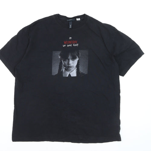H&M Women’s Black Wednesday Addams Relaxed Fit Cotton T-Shirt Size 14