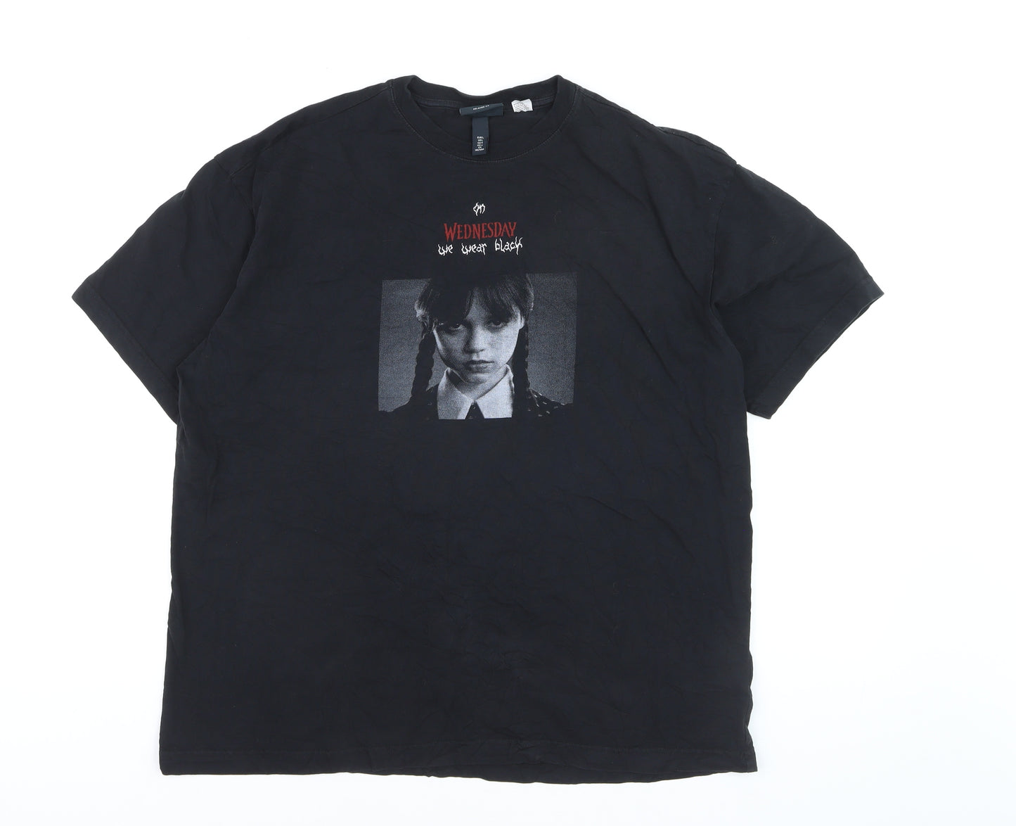 H&M Women’s Black Wednesday Addams Relaxed Fit Cotton T-Shirt Size 14