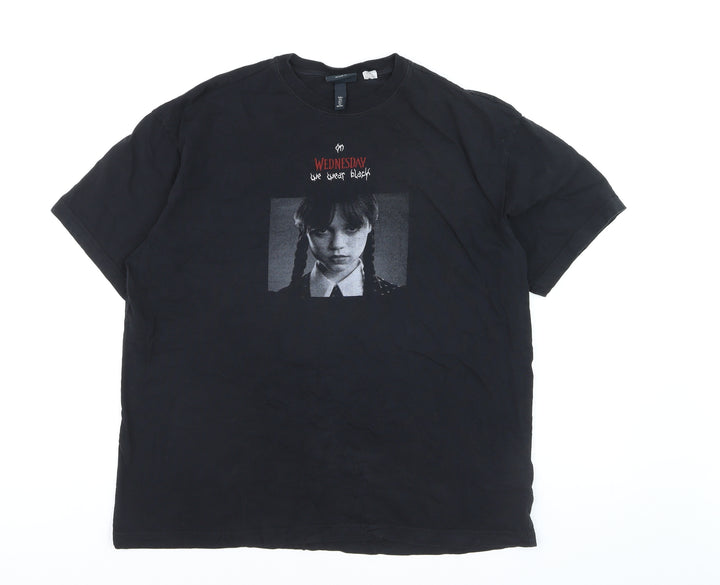 H&M Women’s Black Wednesday Addams Relaxed Fit Cotton T-Shirt Size 14