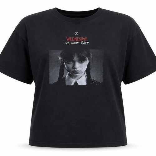 H&M Women’s Black Wednesday Addams Relaxed Fit Cotton T-Shirt Size 14