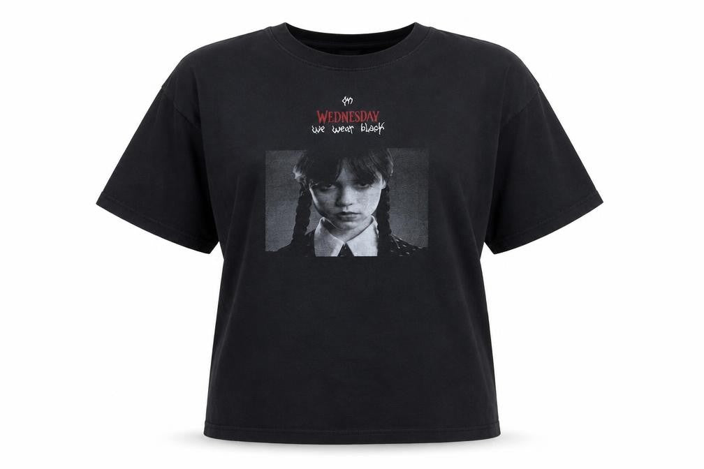 H&M Women’s Black Wednesday Addams Relaxed Fit Cotton T-Shirt Size 14