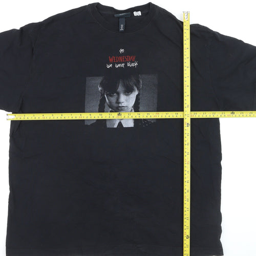 H&M Women’s Black Wednesday Addams Relaxed Fit Cotton T-Shirt Size 14