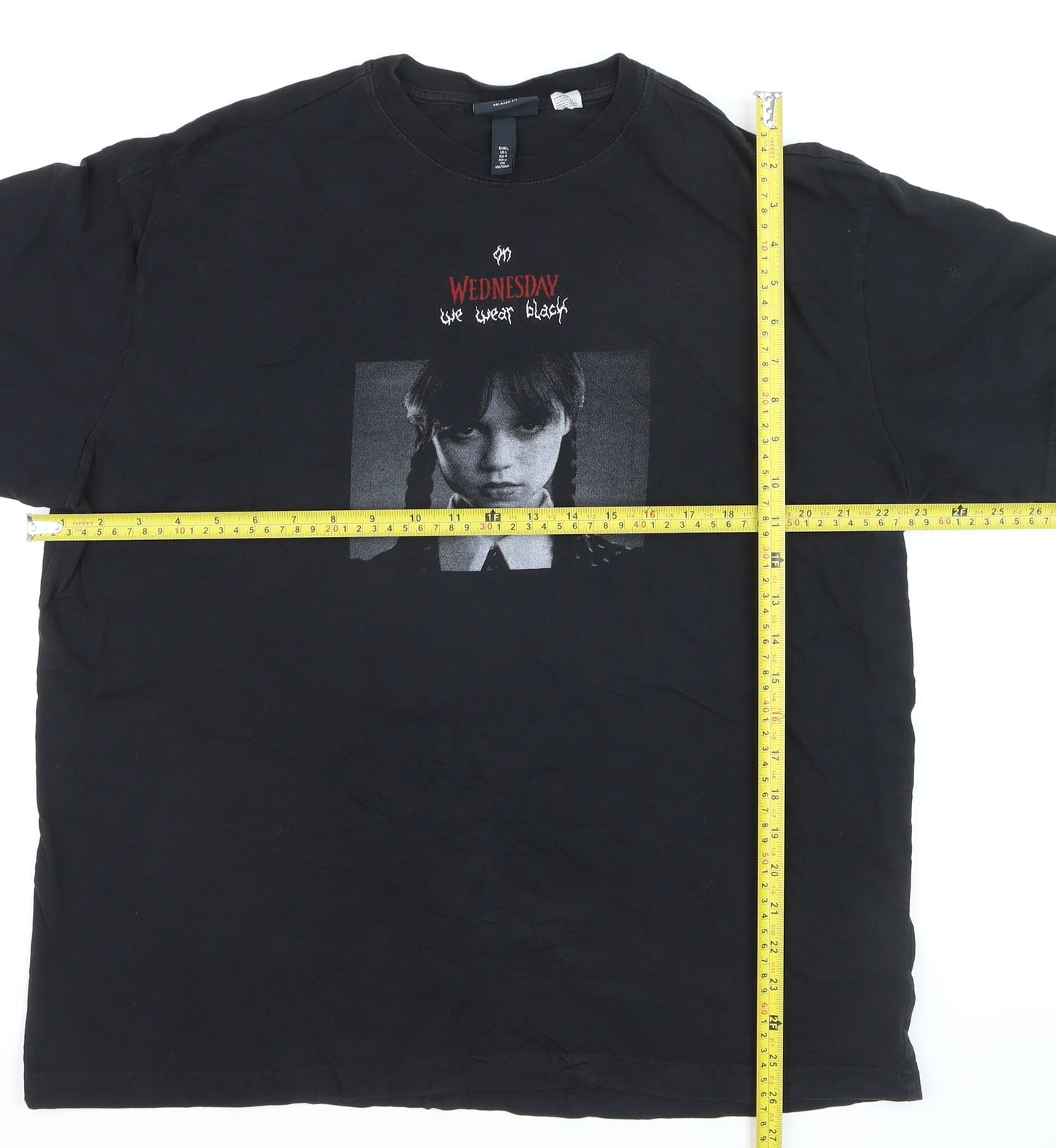 H&M Women’s Black Wednesday Addams Relaxed Fit Cotton T-Shirt Size 14