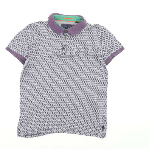 Ted Baker Men’s Purple Geometric Cotton Polo Shirt Size S