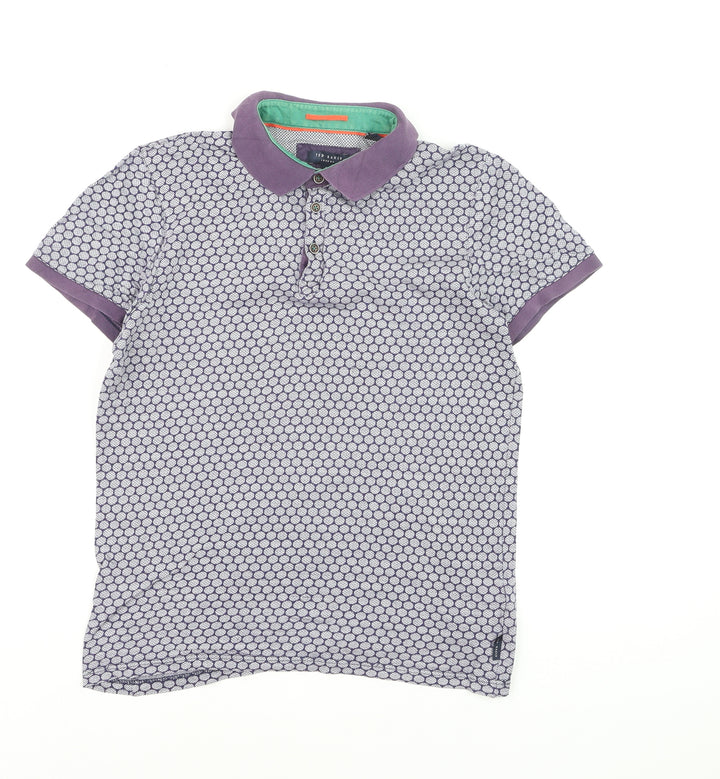 Ted Baker Men’s Purple Geometric Cotton Polo Shirt Size S