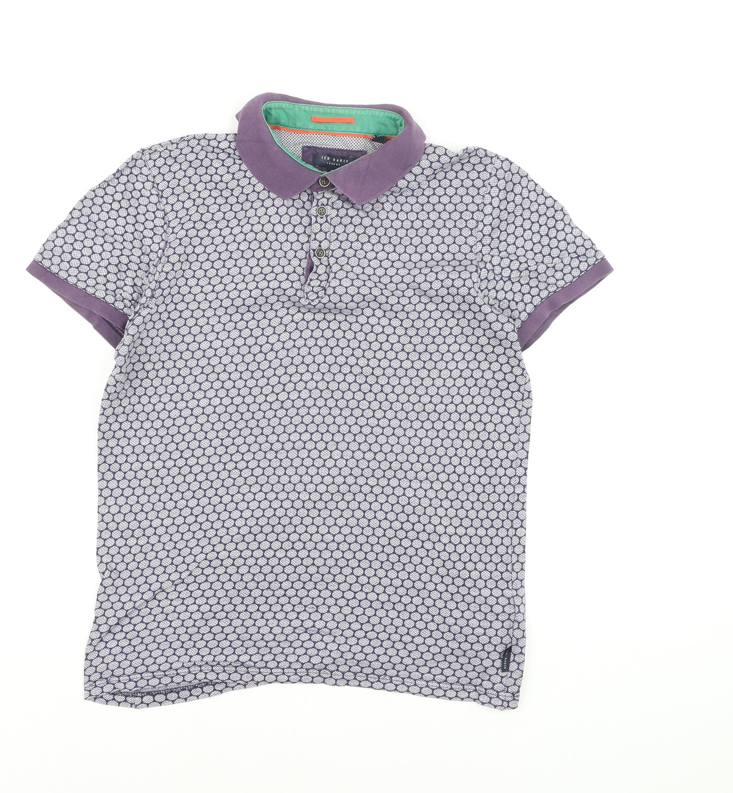 Ted Baker Men’s Purple Geometric Cotton Polo Shirt Size S
