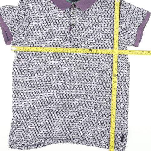 Ted Baker Men’s Purple Geometric Cotton Polo Shirt Size S
