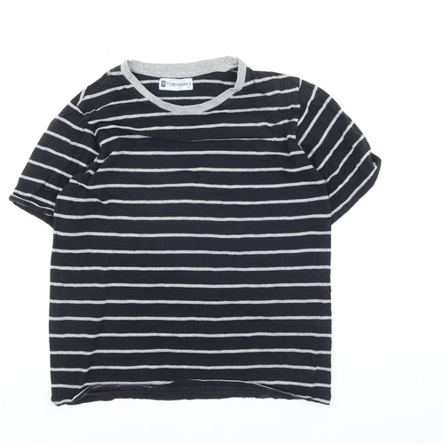 Tom Franks Women Blue Striped Short Sleeve Cotton T-Shirt S