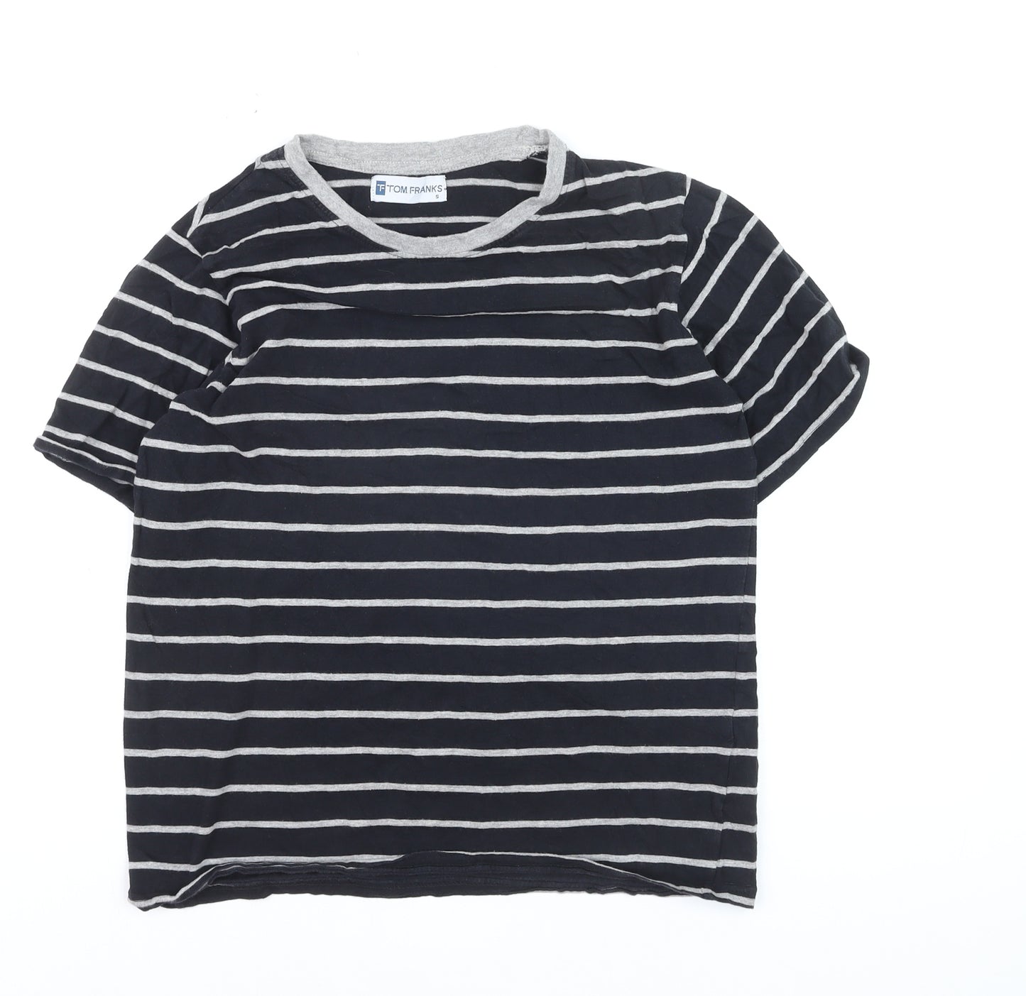 Tom Franks Women Blue Striped Short Sleeve Cotton T-Shirt S