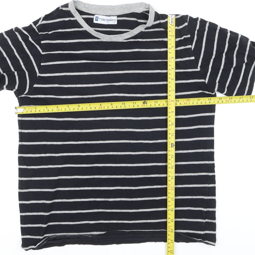 Tom Franks Women Blue Striped Short Sleeve Cotton T-Shirt S