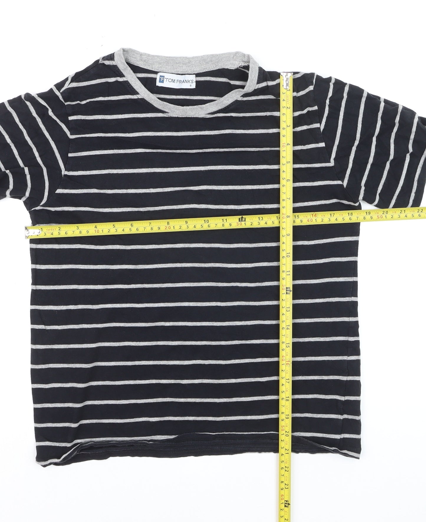 Tom Franks Women Blue Striped Short Sleeve Cotton T-Shirt S