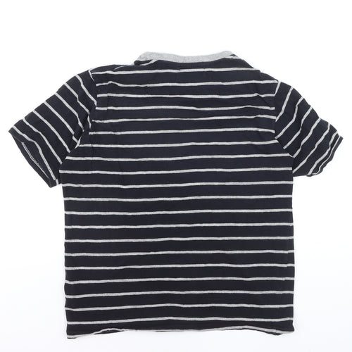 Tom Franks Women Blue Striped Short Sleeve Cotton T-Shirt S