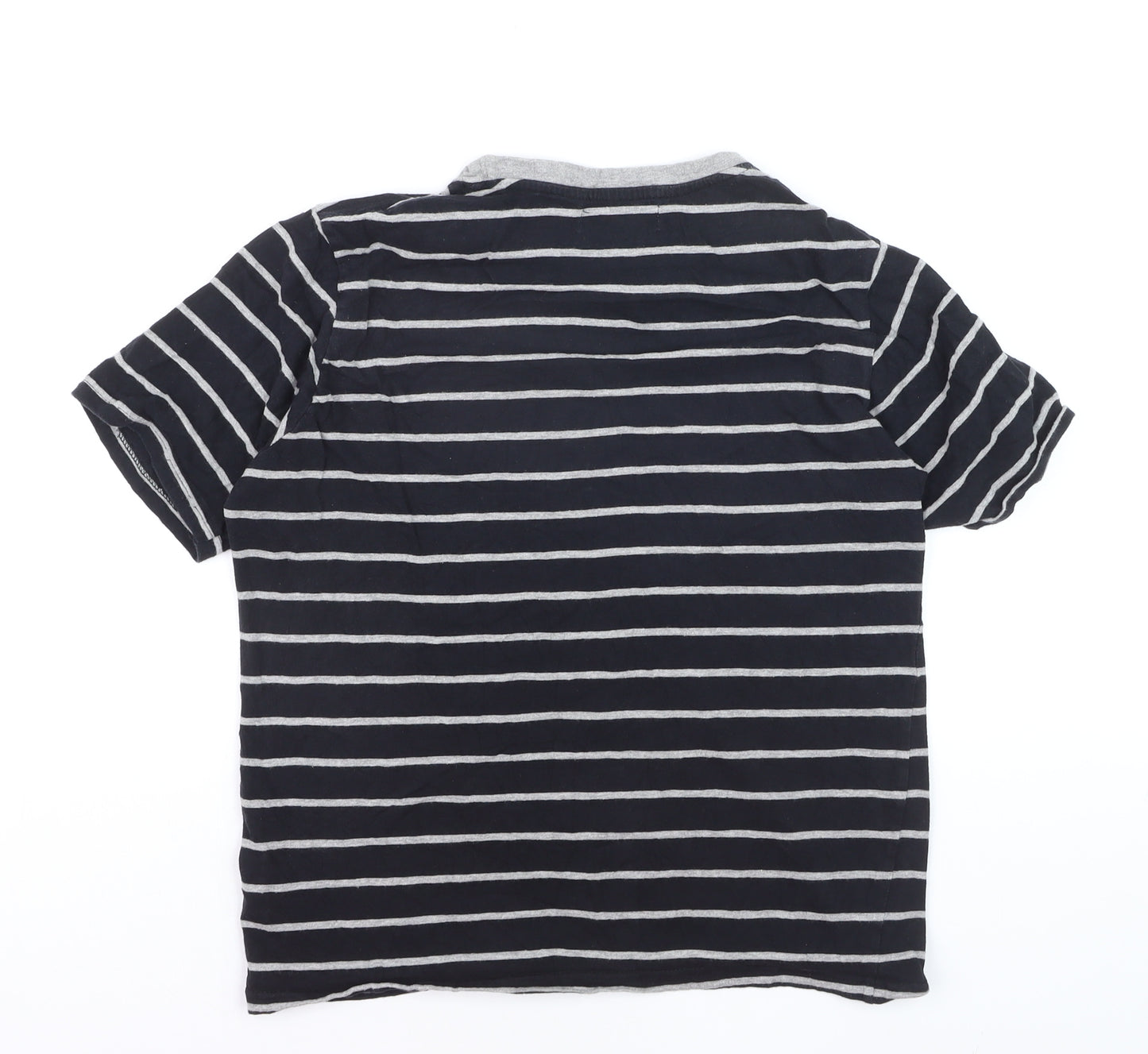 Tom Franks Women Blue Striped Short Sleeve Cotton T-Shirt S