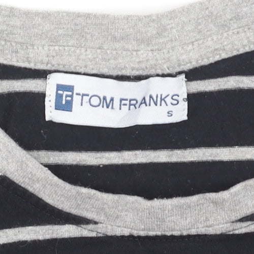 Tom Franks Women Blue Striped Short Sleeve Cotton T-Shirt S