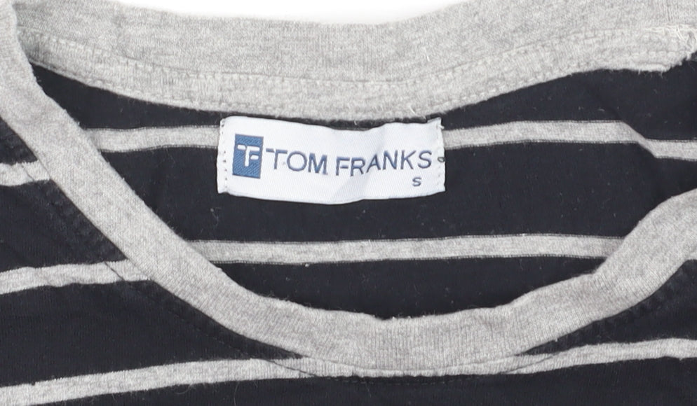Tom Franks Women Blue Striped Short Sleeve Cotton T-Shirt S