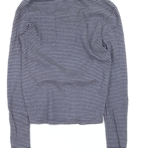 New Look Women's Blue Striped Lace Up Cropped T-Shirt Size 12