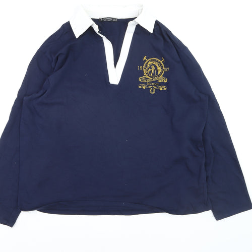 Stradivarius Men's Navy Polo Long Sleeve Classic Fit Size M