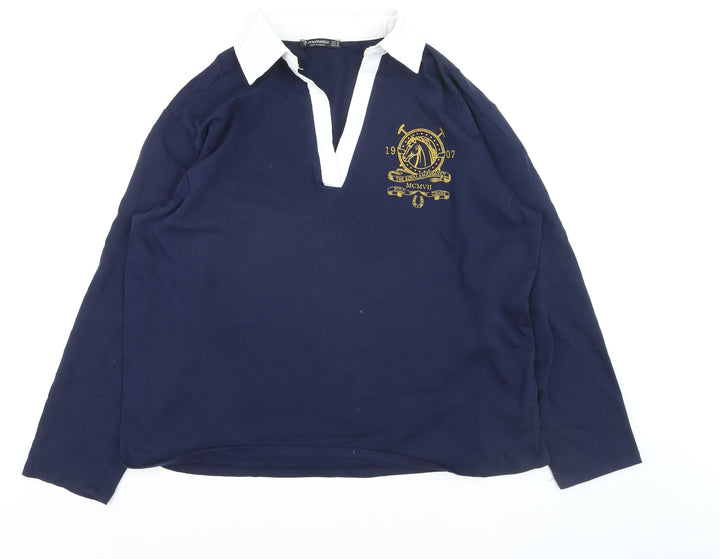 Stradivarius Men's Navy Polo Long Sleeve Classic Fit Size M