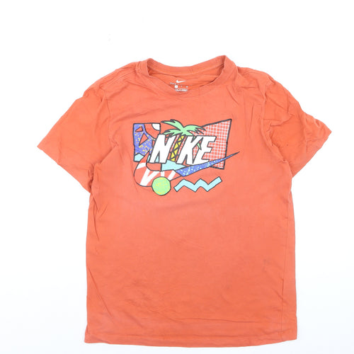 Nike Boys Orange Graphic Print T-Shirt Size S Casual Short Sleeve