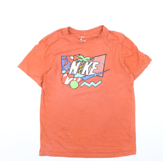 Nike Boys Orange Graphic Print T-Shirt Size S Casual Short Sleeve