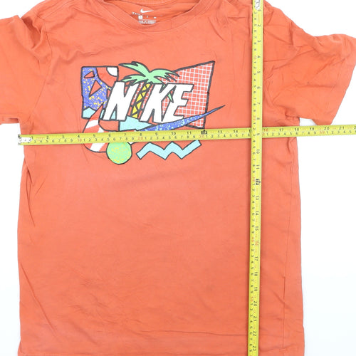 Nike Boys Orange Graphic Print T-Shirt Size S Casual Short Sleeve