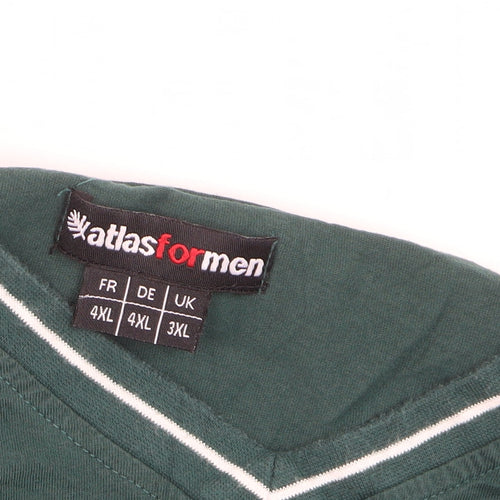Atlas for Men Green Long Sleeve V-Neck Cotton T-Shirt 3XL Mens Casual Top