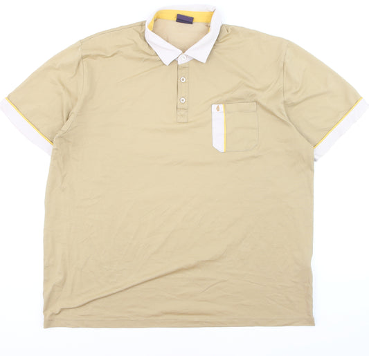 Gabicci Men’s Beige Cotton Blend Short Sleeve Polo Shirt Size L