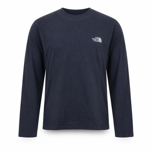 Front view of The North Face Men's Blue Long Sleeve Cotton Crew Neck Top M