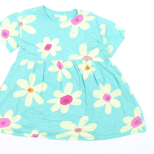 Next Girls Blue Floral Cotton Skater Dress 9 Years Short Sleeve