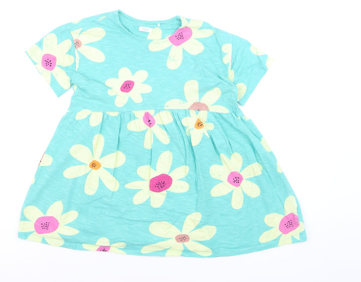 Next Girls Blue Floral Cotton Skater Dress 9 Years Short Sleeve