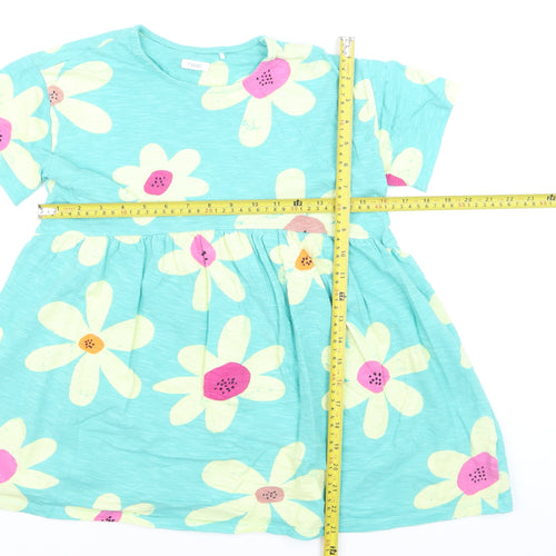 Next Girls Blue Floral Cotton Skater Dress 9 Years Short Sleeve