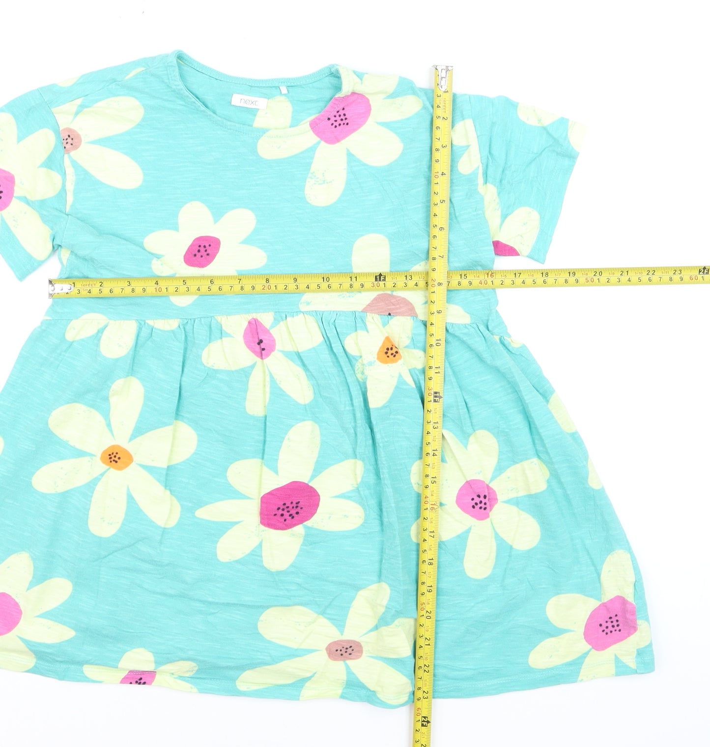 Next Girls Blue Floral Cotton Skater Dress 9 Years Short Sleeve