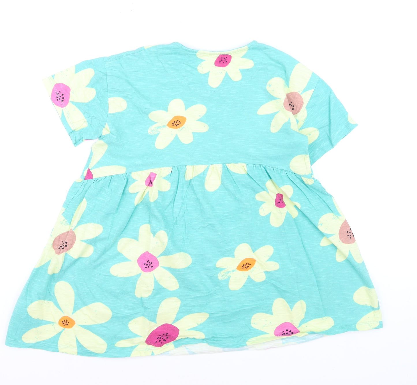 Next Girls Blue Floral Cotton Skater Dress 9 Years Short Sleeve