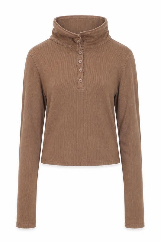 Hollister Girls Brown Long Sleeve Henley T-Shirt Size S Ribbed Cotton Blend