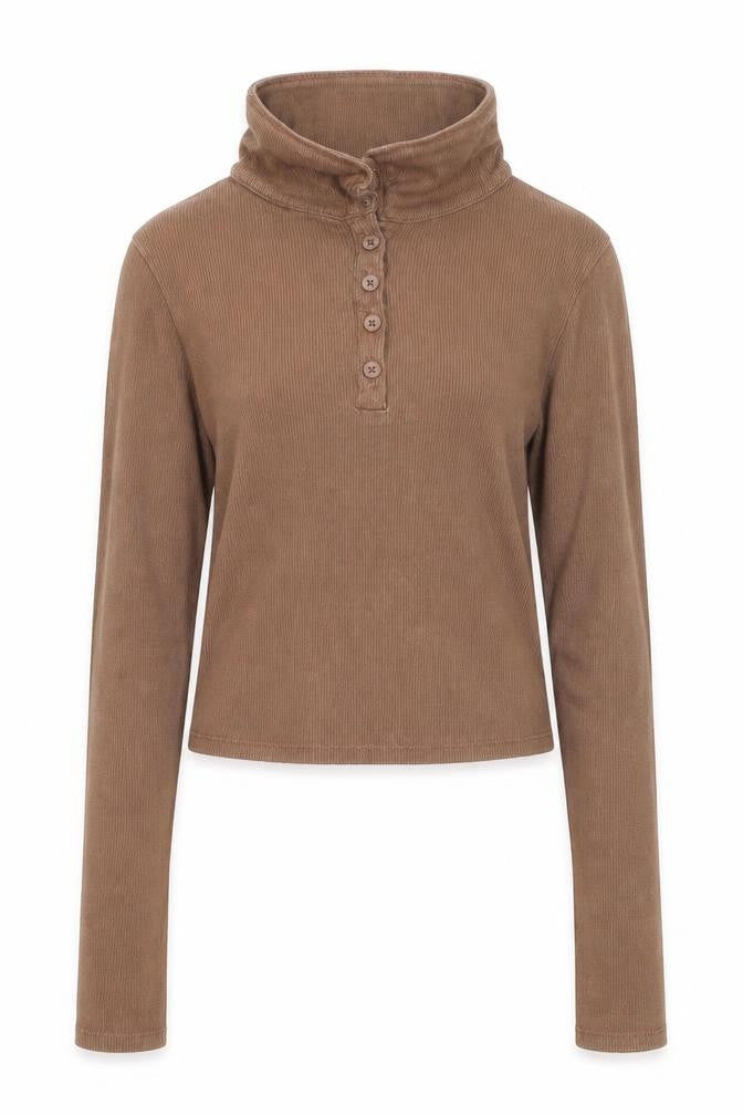 Hollister Girls Brown Long Sleeve Henley T-Shirt Size S Ribbed Cotton Blend