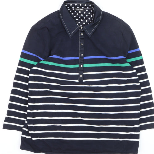 Gerry Weber Women's Blue Striped Polo Shirt Size 16 Cotton 3/4 Sleeve