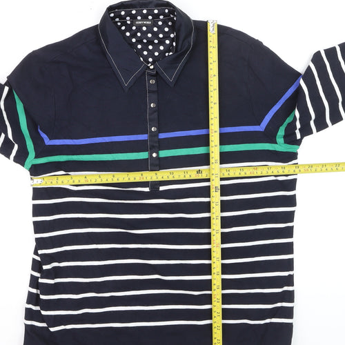 Gerry Weber Women's Blue Striped Polo Shirt Size 16 Cotton 3/4 Sleeve