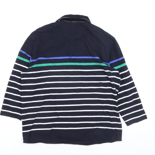 Gerry Weber Women's Blue Striped Polo Shirt Size 16 Cotton 3/4 Sleeve