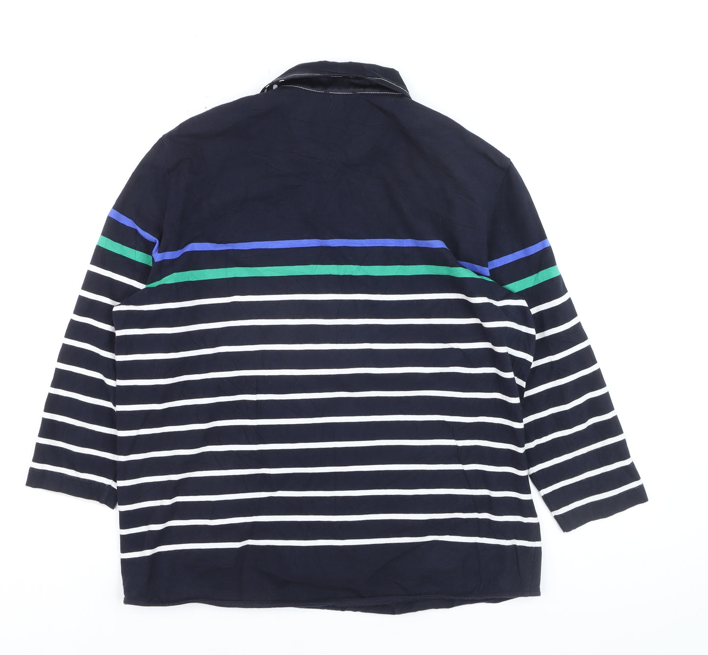 Gerry Weber Women's Blue Striped Polo Shirt Size 16 Cotton 3/4 Sleeve