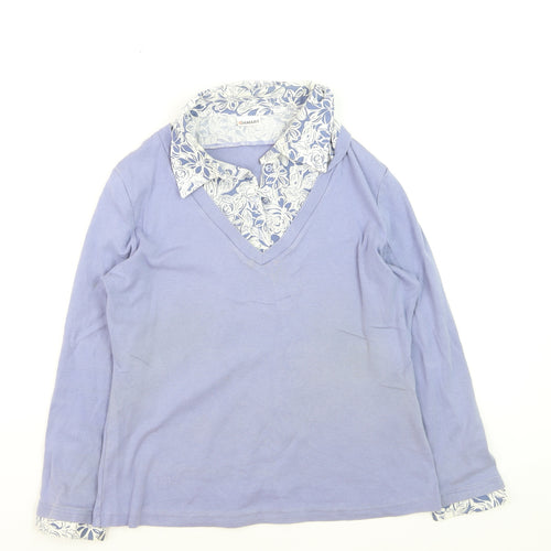 Damart Women’s Purple Long Sleeve V-Neck Button-Up Top Size 14/16
