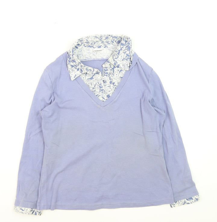 Damart Women’s Purple Long Sleeve V-Neck Button-Up Top Size 14/16
