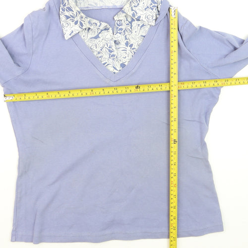 Damart Women’s Purple Long Sleeve V-Neck Button-Up Top Size 14/16