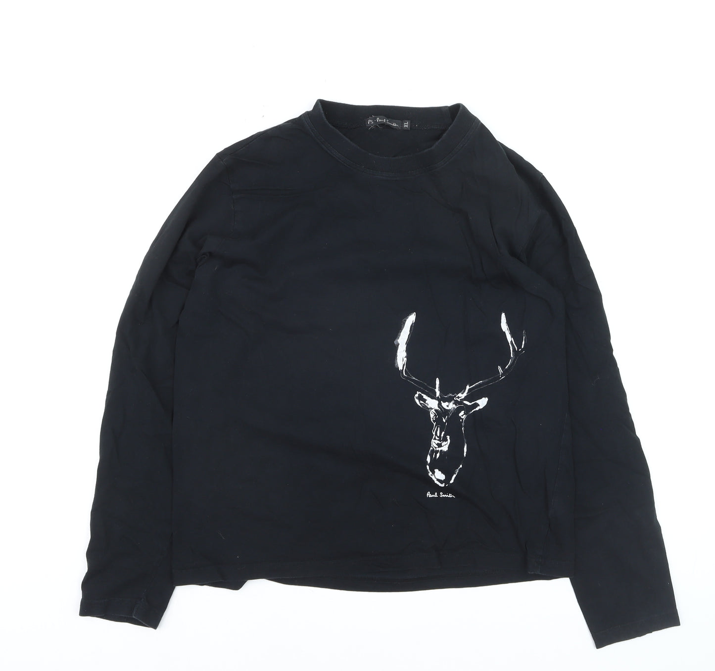Paul Smith Boys Black XL Long Sleeve Deer Graphic Cotton T-Shirt