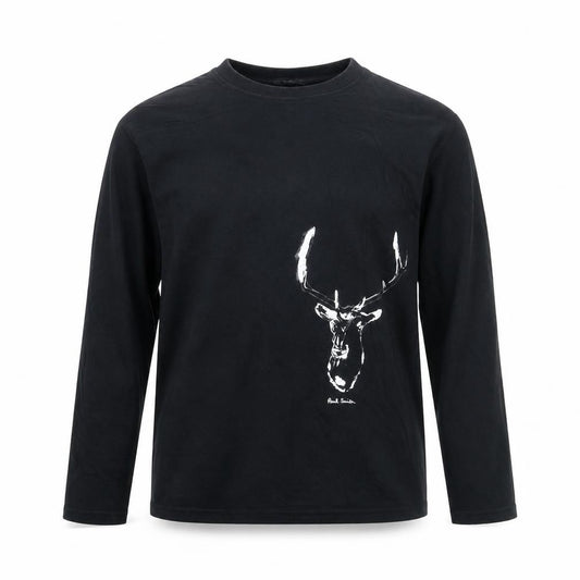 Front view of Paul Smith boys’ black xl long sleeve deer graphic cotton t-shirt